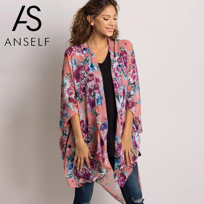

Women Floral Loose Beach Cover Up Open Front 3/4 Sleeves Kimono Cardigan Oversized Bohemian Holiday Bikini Cover Ups Beachwear