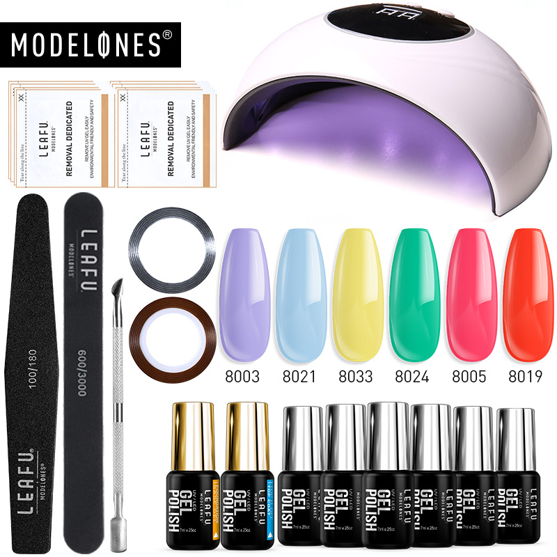 

Modelones 16Pcs/Lot UV Gel Nail Polish Kits 24W Led Lamp USB Cable Nail Dryer Machine Semi Permanent Base Top Gel Polish Kit