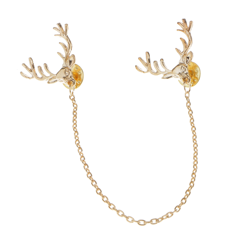

Fashion Deer Head Elk Tips Jewelry Chains Tassels Collar Pins Brooch Gold, Gray