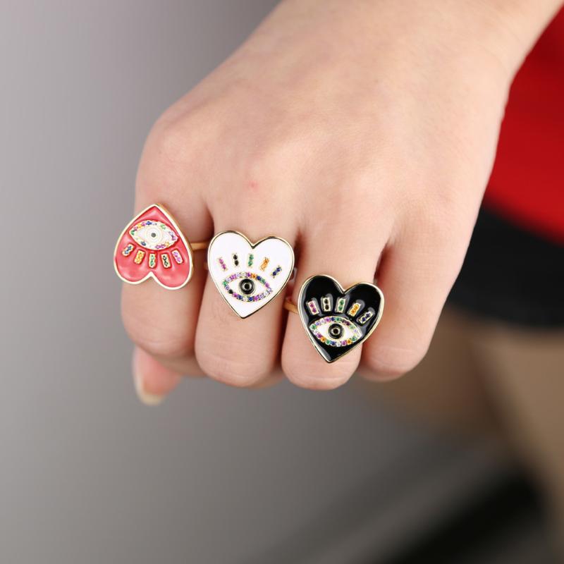 

Evil Eye Finger Rings for Women Colorful Adjustable Free Size Red Heart Enamel Japan Fashion Band Party Punk Bijoux