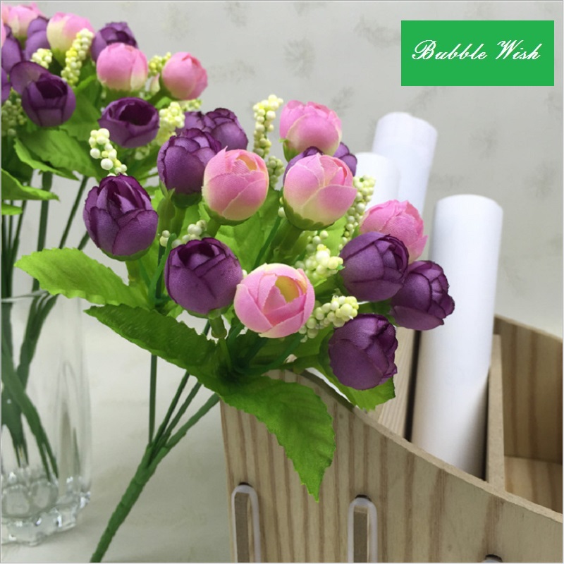 

artificial rose artificial flower plastic flower Rosebud Pearl bract Plastic buds 15 heads of flowers false blossom, White