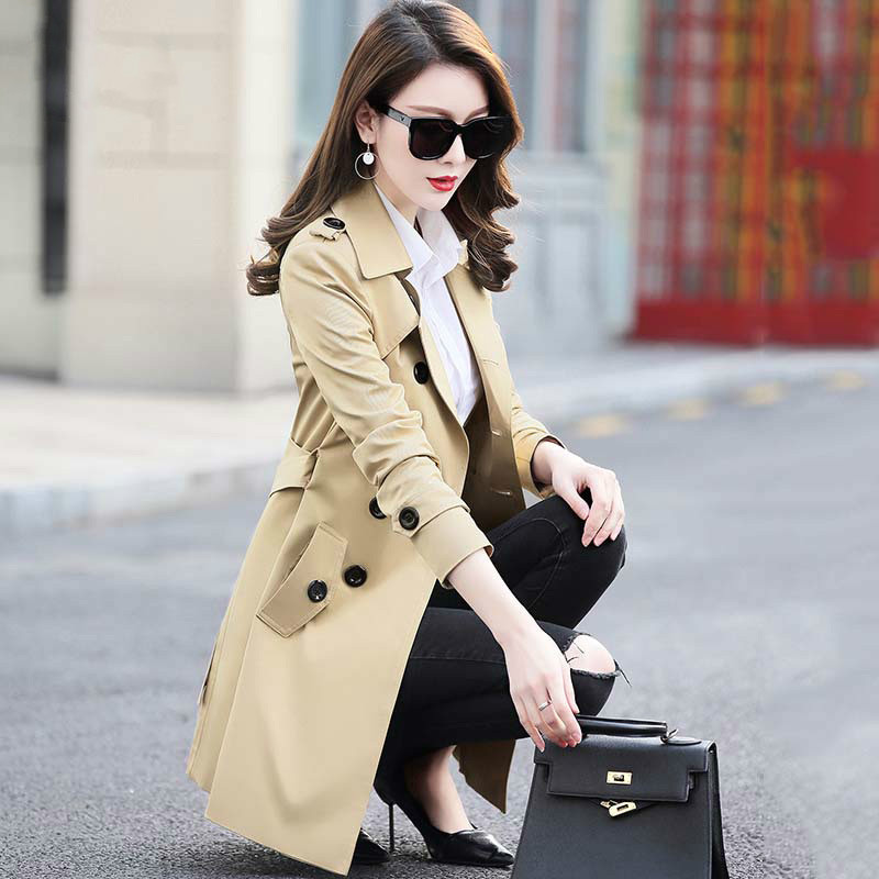 

Autumn Winter Women Double Breasted Trench Coats Medium Long Slim Waterproof Raincoat Business Outerwear Plus Size 5XL RE2276, Red