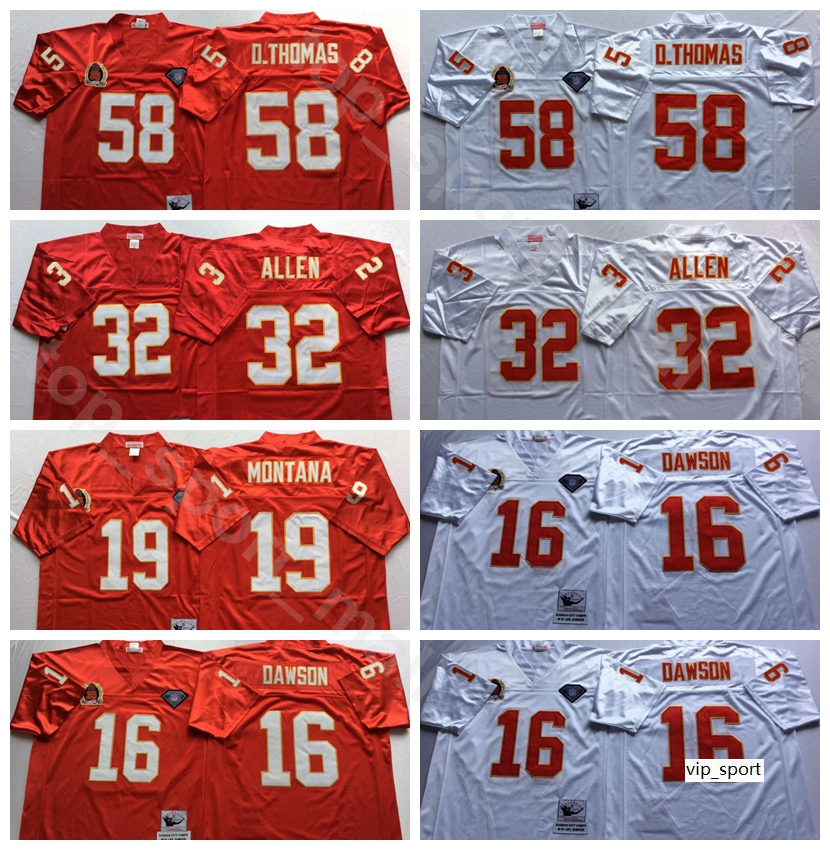

NCAA Football 19 Joe Montana 58 Derrick Thomas Jerseys 32 Marcus Allen 16 Len Dawson StitchGood Color Red White Man Vintage, 32 white