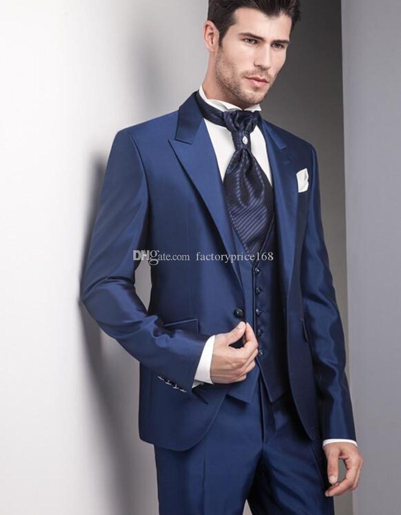 

Fashionable One Button Groomsmen Peak Lapel Groom Tuxedos Men Suits Wedding/Prom/Dinner Best Man Blazer(Jacket+Pants+Tie+Vest) AA248, Same as image