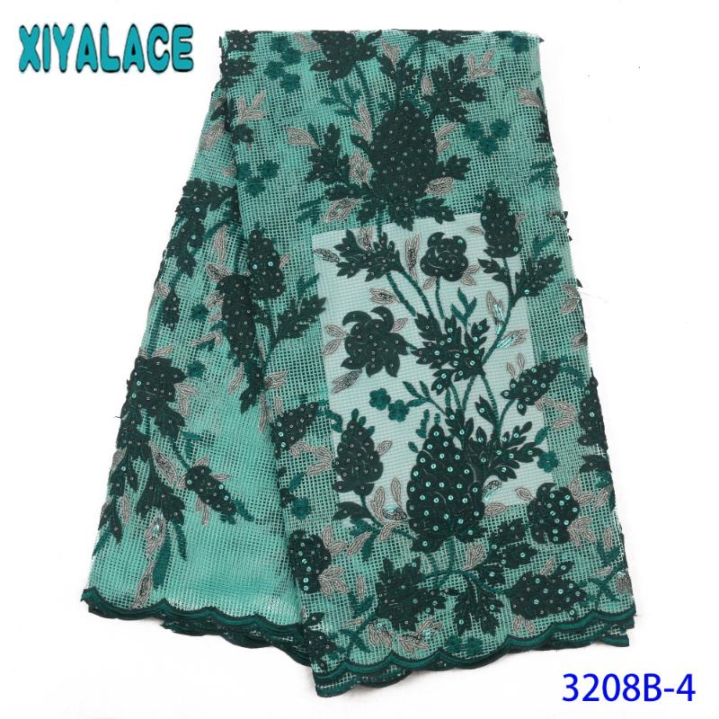 

French Nigerian Sequins Net Tulle Mesh Hot Sale Lace Fabric Sequence Fabrics Laces for Wedding Party Dresses KS3208B