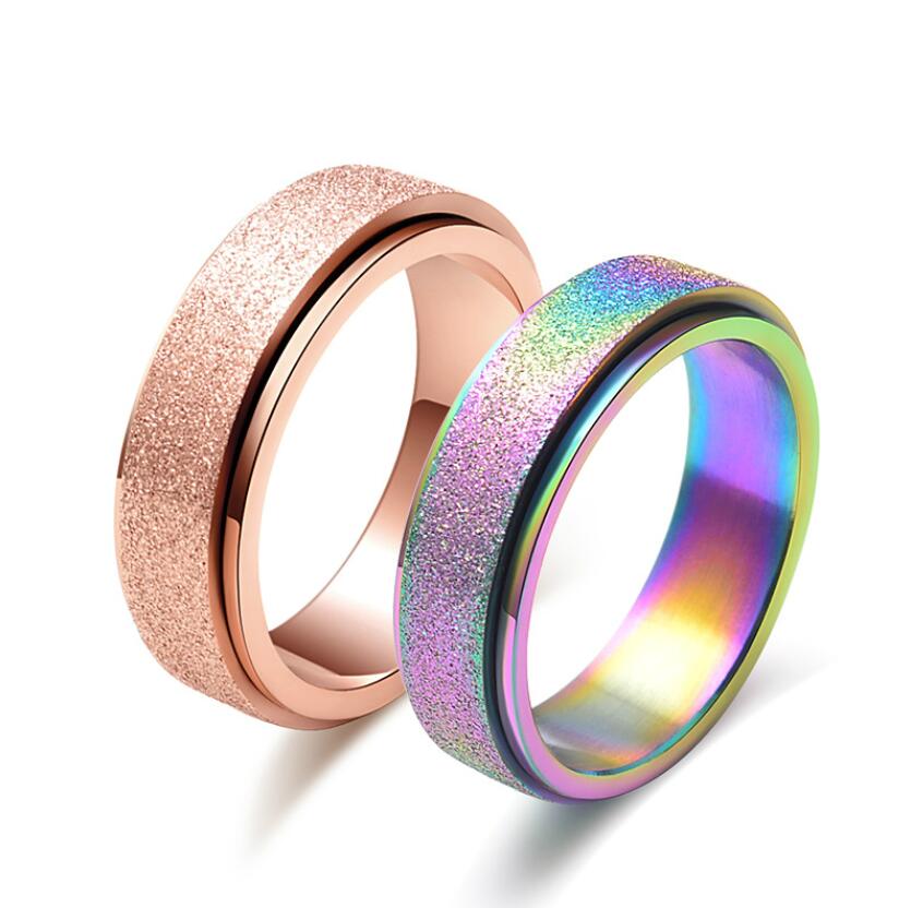 

Colorful Frosted Rotating Ring Stainless Steel Rainbow Rings Band Rings Tail Finger Rings Band for Women Men Fashion Jewelry