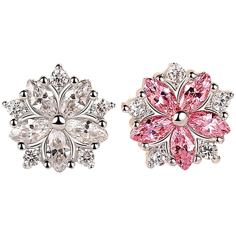 Femme élégant 925 Sterling Silver Rose Zircon Fleurs de Cerisier Clous D/'Oreilles