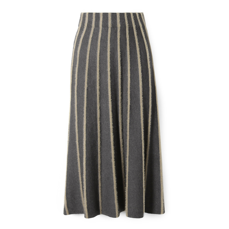 

Women's Flocking Skirt knit striped Autumn Winter High Waist Office Lady Warm Skirts Woman Knitting Female Urban Faldas LS231, Black