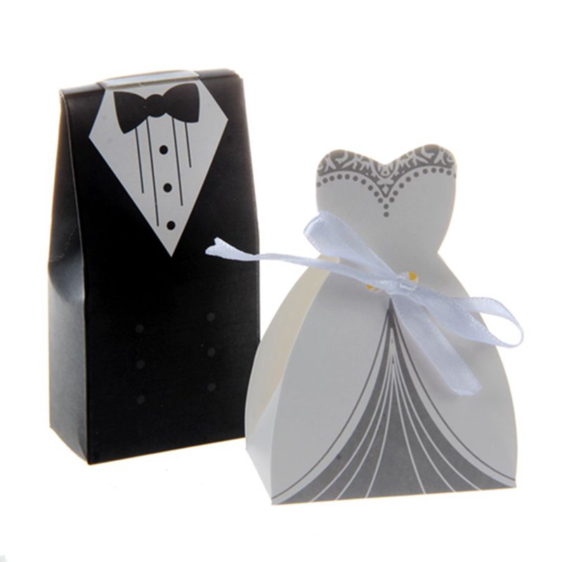

HOT-100pcs Tuxedo Dress Groom Bridal Candy Gift Boxes Wedding Party Favour