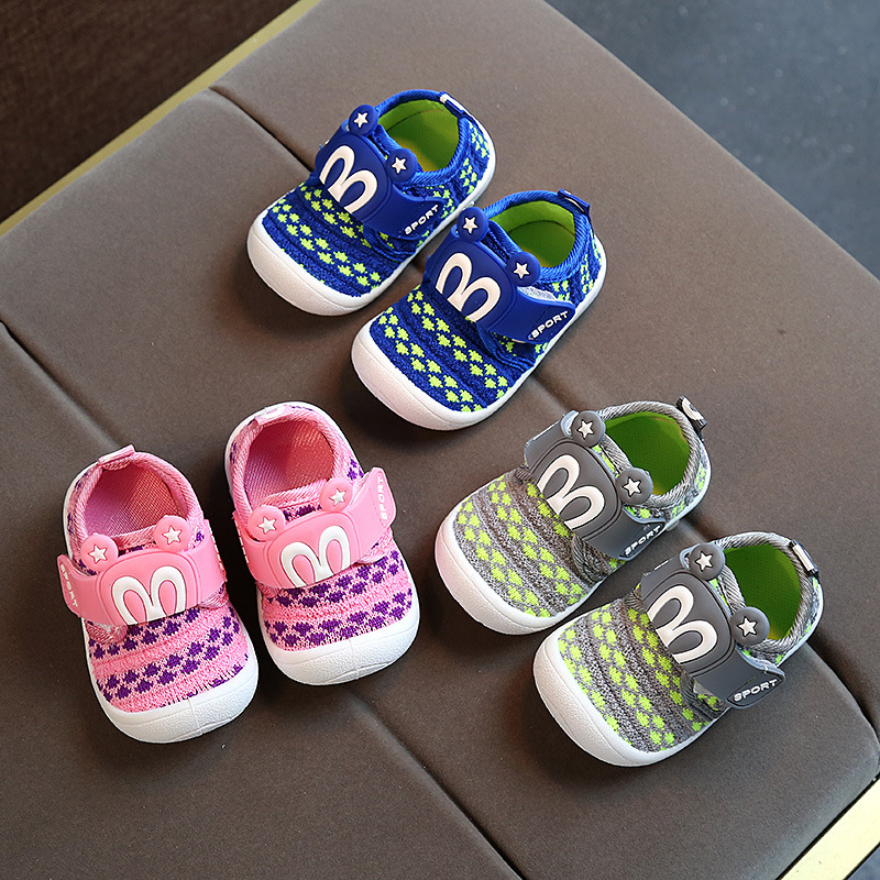 1-2 ans printemps automne bébé fille garçon enfant en bas âge bas mou couture couleur respirant et antidérapant baskets maille chaussures de cour