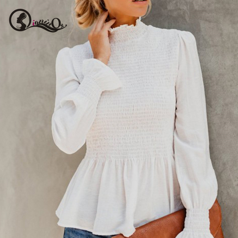 

Women Tops Office Fashion Long Sleeve Blouse Sexy Lantern Sleeve Tops Vintage Solid Color Baggy Blouse Autumn Ladies Shirts NM