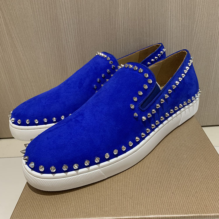 

Brand-new Low top Junior Spikes Red Bottom Sneakers Shoes Suede Leather Round-toe Casual High Quality Outdoor Studs Wedding Party, Black