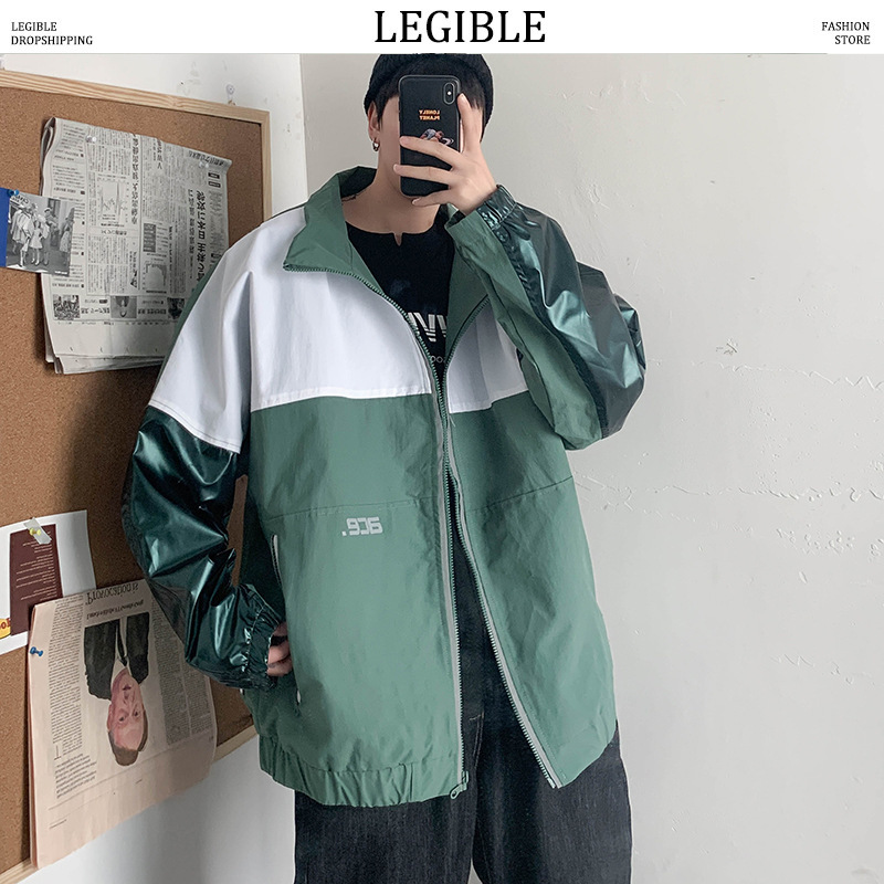 

Hip Hop Spring Autumn Jackets Men Windbreaker Patchwork Loose Casual Jacket Male Coats Zipper Tracksuit Streetwear 4XL 5XL, Blue