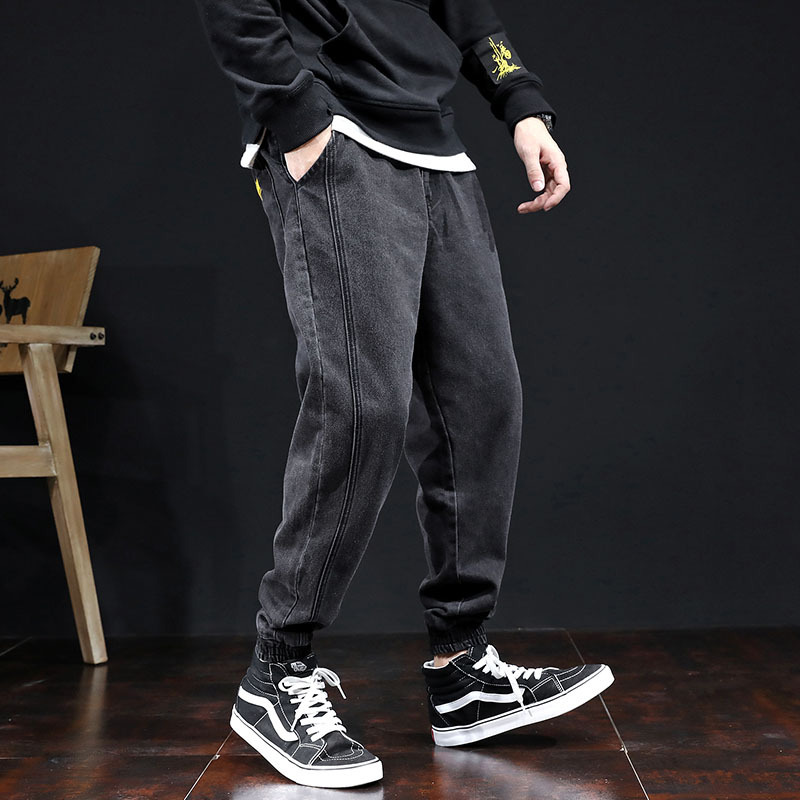 

of the spring and autumn period and the new men leisure foot patch embroidered jeans trousers harlan baggy pants pants, Black