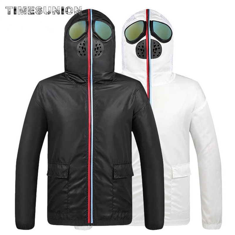 

Protective Coverall Men's Jacket Slim Casual Coat Mens Full Face Mask Hooded Zipper Outwear Brand Fashion Coats Male Outerwear, White