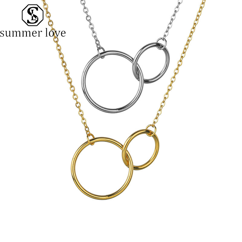 

Stainless Steel Two Circle Pendant Necklace for Women Double Rings Interlocking Circles Infinity Linked Chain Necklaces Friendship Jewelry