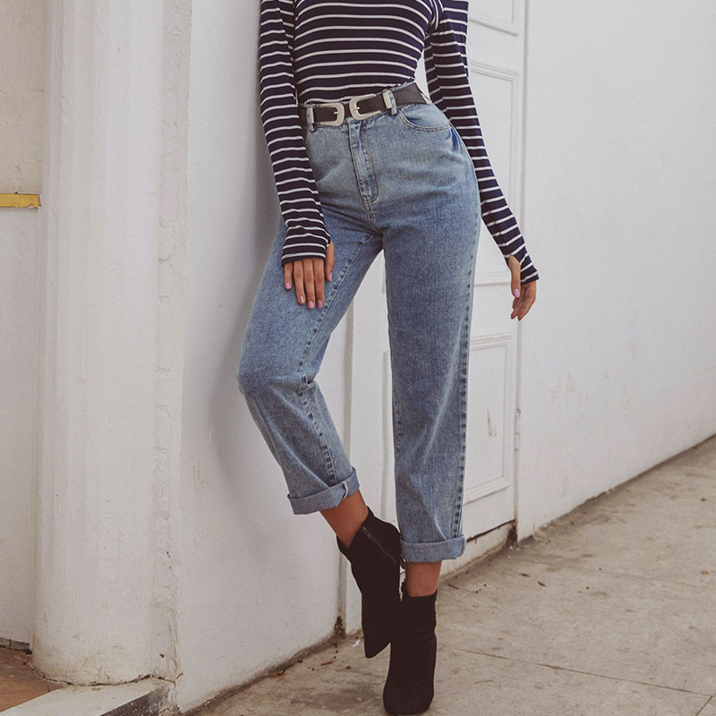 

spring new women jeans fashionable light blue make old straight trousers for female 2020, Blue jeans no belt