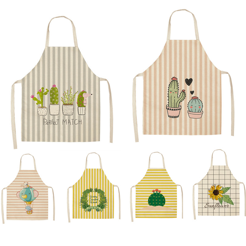 

Aprons 1Pcs Succulent Plants Sunflower Pattern Kitchen Home Cooking Baking Shop Cotton Linen Cleaning Apron