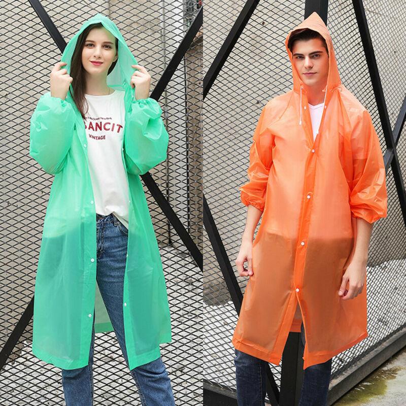 Fashion Adults/Kids Eva Transparent Raincoat Portable Outdoor Travel Rainwear Waterproof Camping Hooded Ponchos Rain Cover uGOPH
