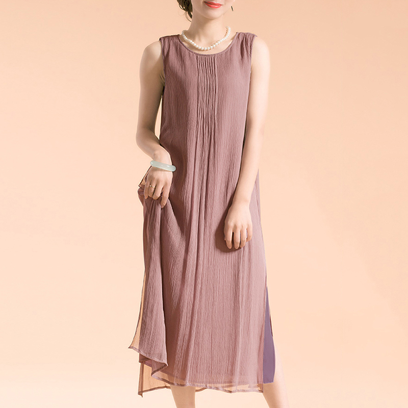 

EaseHut Plus Size Linen Dress Women Sleeveless Slit Lined 2 Piece Summer Dress and Sundress Ladies Casual Ruched Midi Dresses, Blue