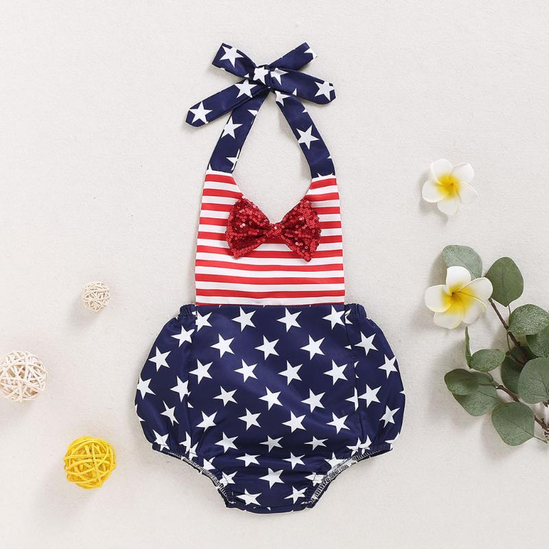 

Newborn Baby Bodysuit 4th-of-july Star Stripe Printing Patriotic Baby Girl Clothes Bow-knot Bodysuit Independence Day New, Navy