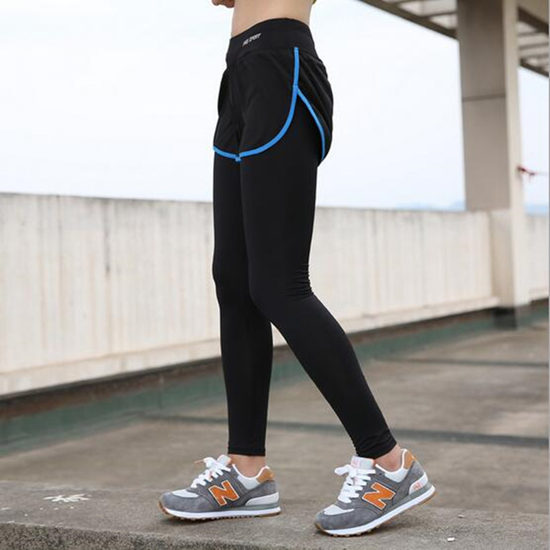 

Women' Sports yoga Pants Fake two Piece long sleeve Quick-drying fitness pants Yoga culottes running shorts Pencil Leggings, Pink