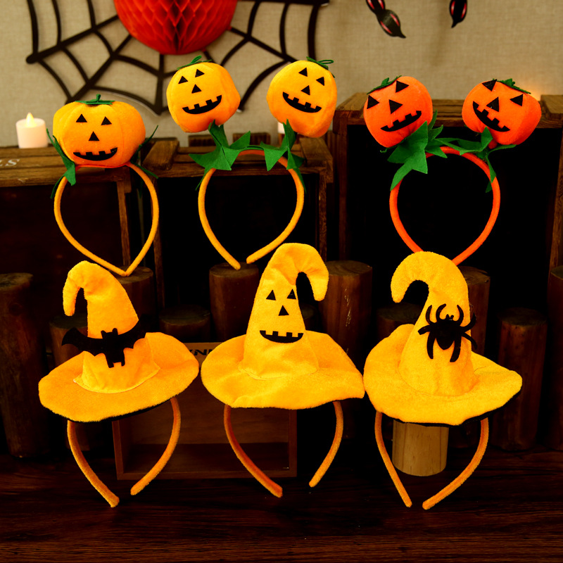 

Halloween Headband Spider Witch Bat hair band headdress adult children pumpkin head buckle masquerade party dress witch hat, Mix 7 colors
