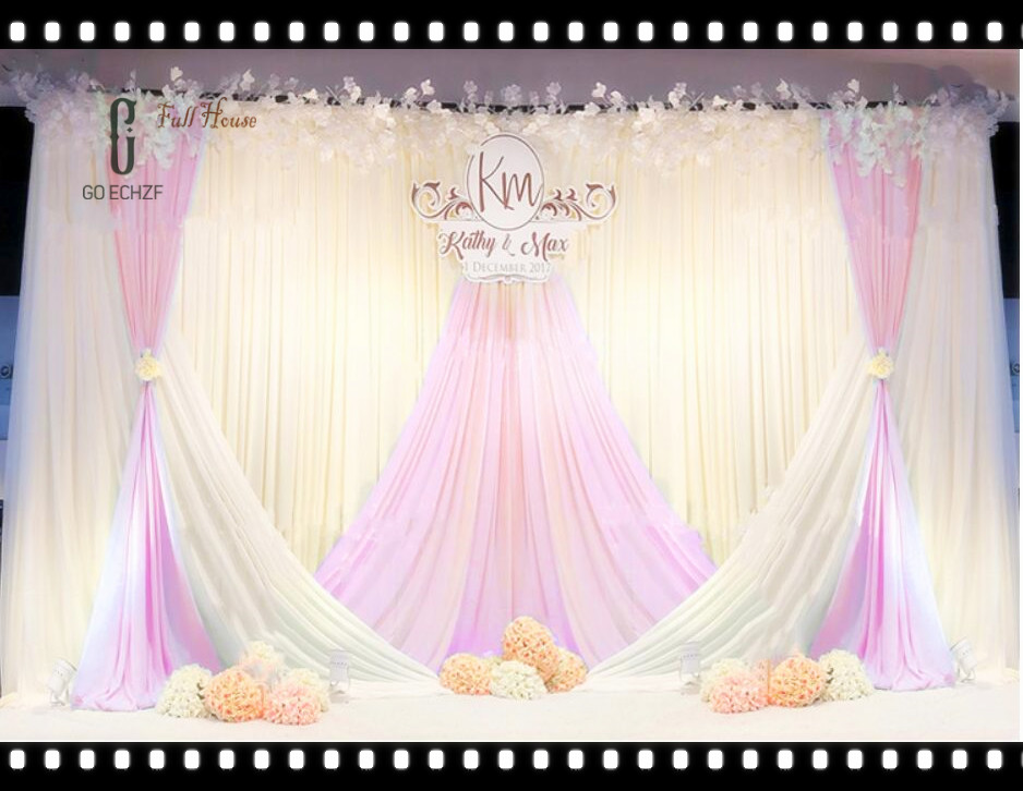 

3*6M White Ice Silk Wedding Backdrops with Royal Blue yarn Swag Stage Background Curtain Wedding Decoration 124