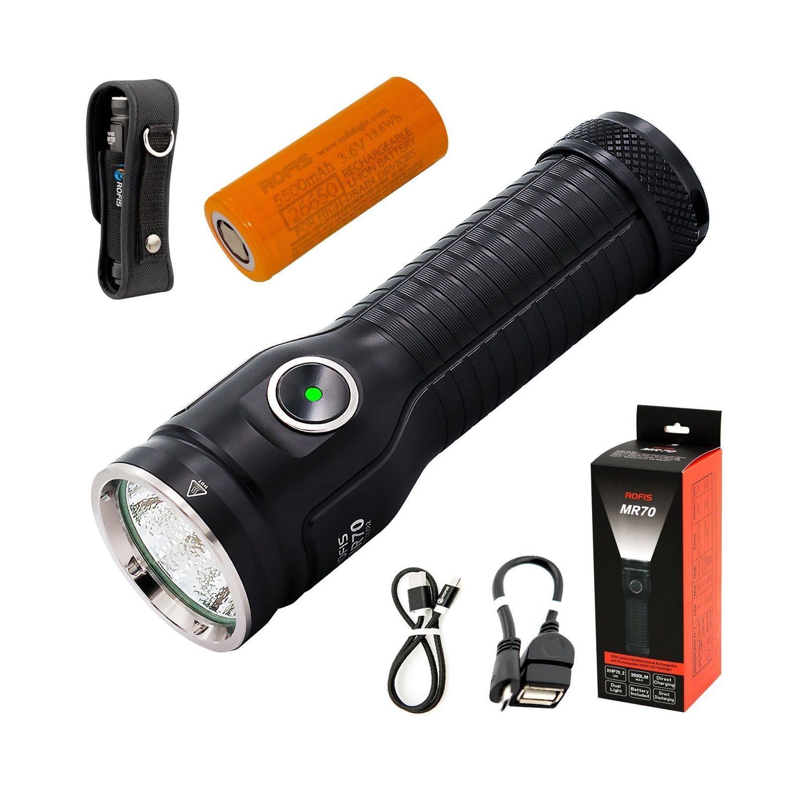 

Rofis MR70 Torch Ultra Bright 3500 Lumens Torches Cree XHP70.2 P2 CW LED and CRE