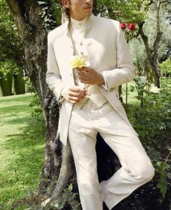 

Fashion Ivory Stand Collar Groom Tuxedos Best Groomsmen Wedding Suits Bridegroom Blazer 3 pieces Suits (Jacket+Pants+Vest, Black