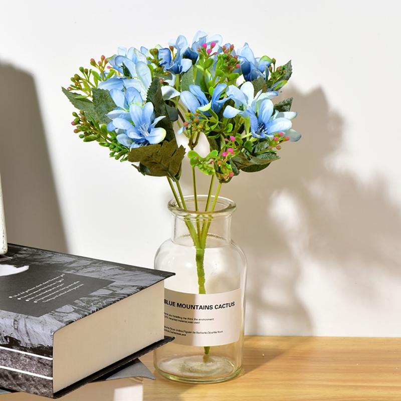 

5 Head/bouquet Artificial Daffodil Flowers Simulation Silk Fake Flower Small Wedding Flower Bouquet for Home Party Decoration, Blue