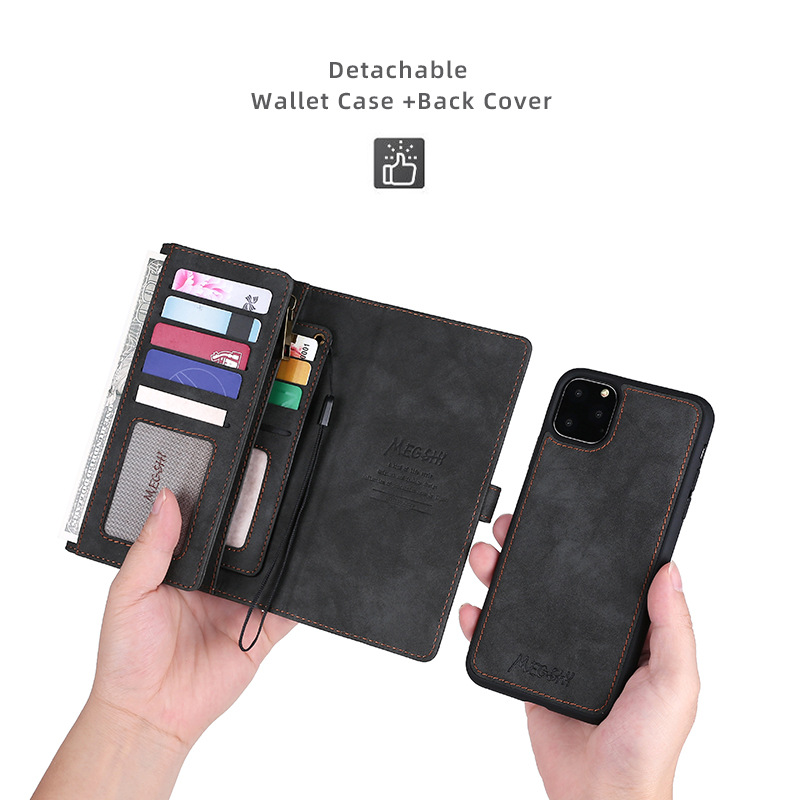 

Luxury Magnetic Flip Wallet PU leather Case For iPhone 11 Pro XS MAX X XR 8 7 for Samsung phone, Black