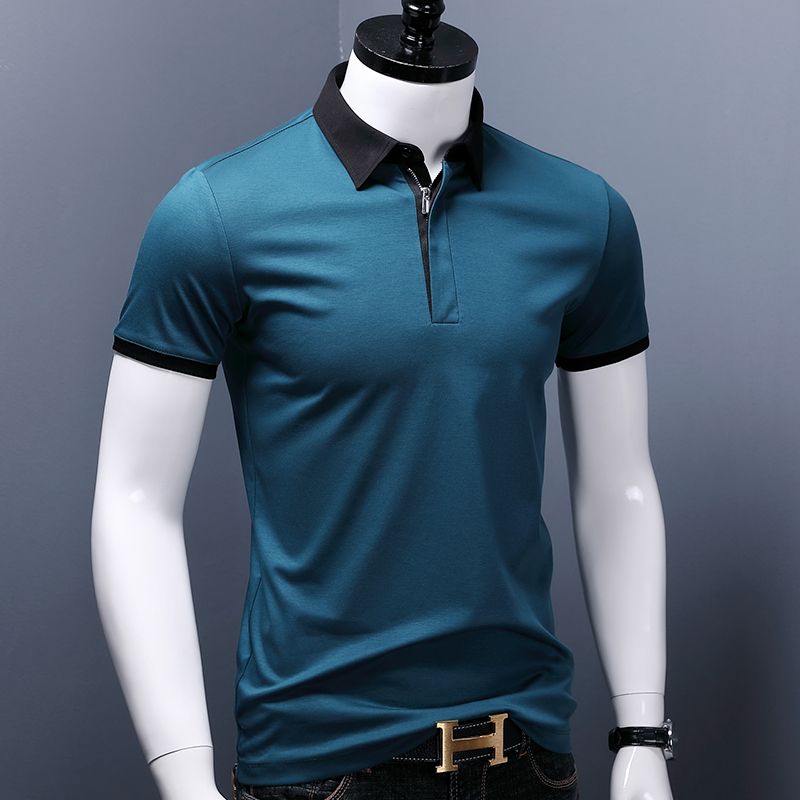 

Men Smart Casual Men Short Sleeve Shirt Contrast Color Summer New Cotton Clothing Plus Size Tops, Blue