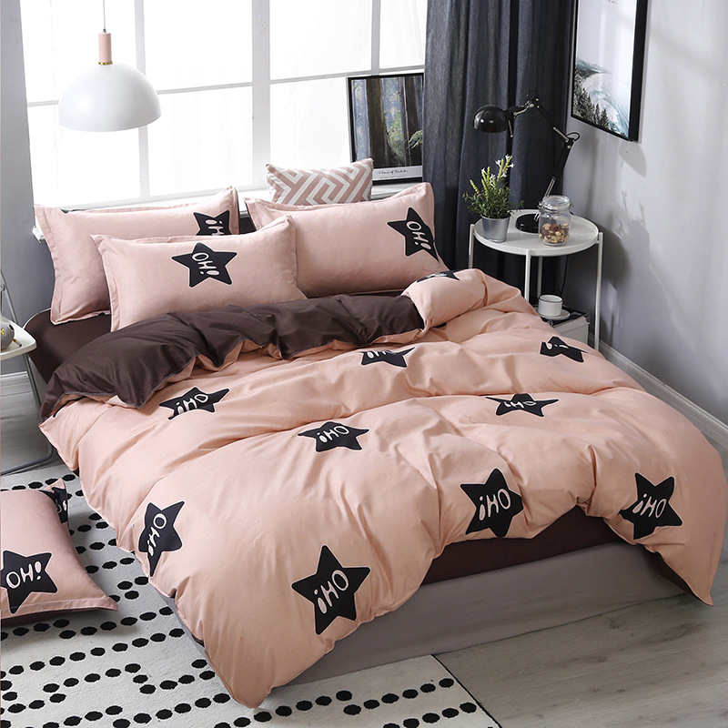 

home Textile pink star bed linens Nordic style bedding sets duvet cover set quilt cover bed sheets Aloe Cotton queen king size, Style4