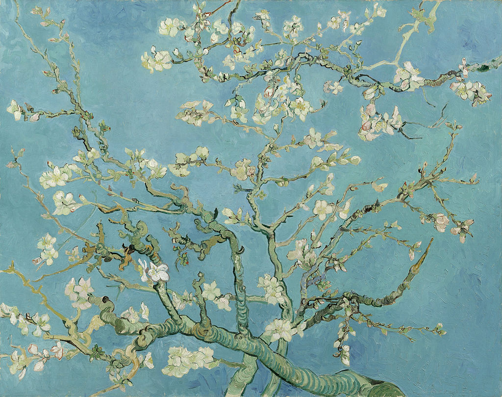 Hand Painted Oil Painting Reproductions Almond Blossom Tree, 1890 by Vincent Van Gogh Flower Art Painting for Dinning Room Decor-image-450627176
