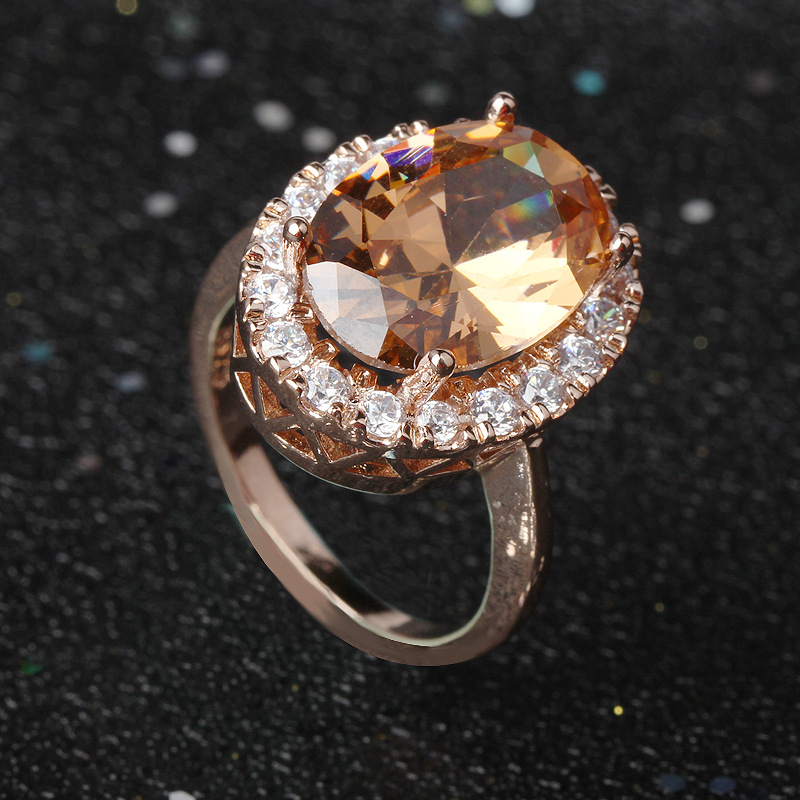

Euramerican Big Oval Champagne Zircon Rings for Women Girls Simple Geometric Wedding Band Women Rings Jewelry Gifts anillos