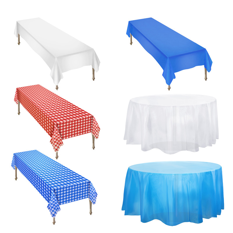

Environmentally Oil Stain Convenient Disposable Tableware Wedding Party Solid Color Plastic Tablecloth Catering Meal Tableware