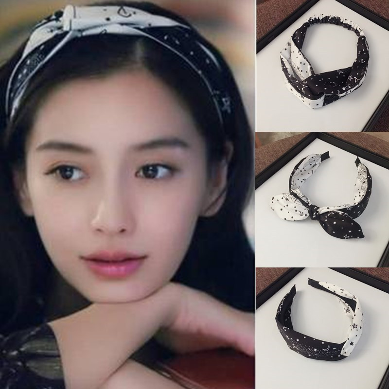 

Fashion Luxurious moon stars Hair Hoop Headband ears Hairband for Women Girls Gauze Hair Band Accessories