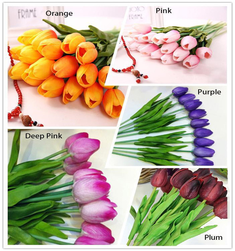 

50PCS Latex Tulips Artificial PU Flower bouquet Real touch flowers For Home decoration Wedding Decorative Flowers 11 Colors Option A14, Customize