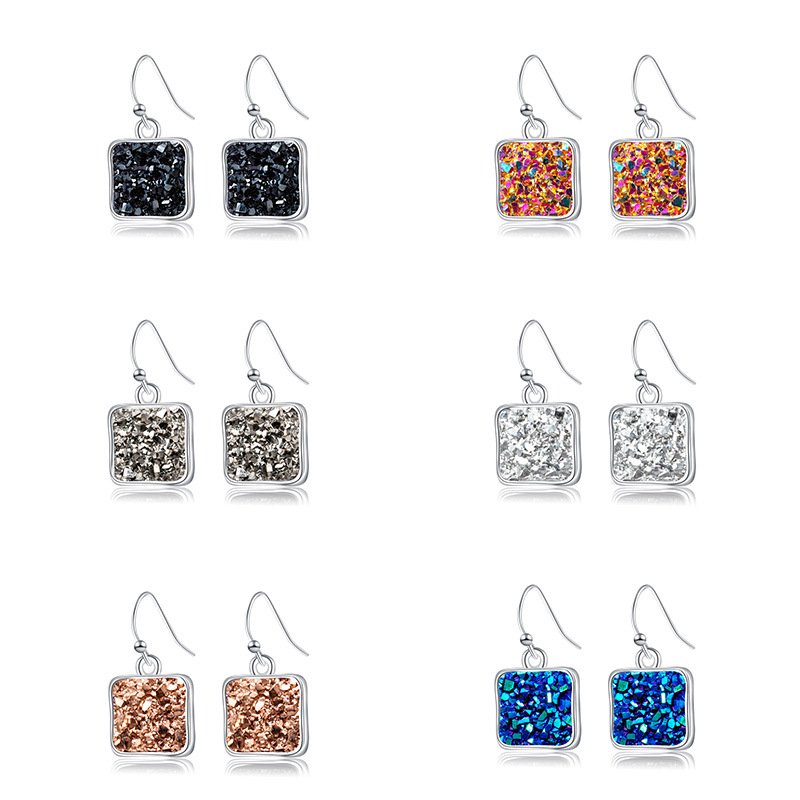 

Dangle & Chandelier Jewelry Crystal Cluster Drop Earrings Small Square Druzy For Women