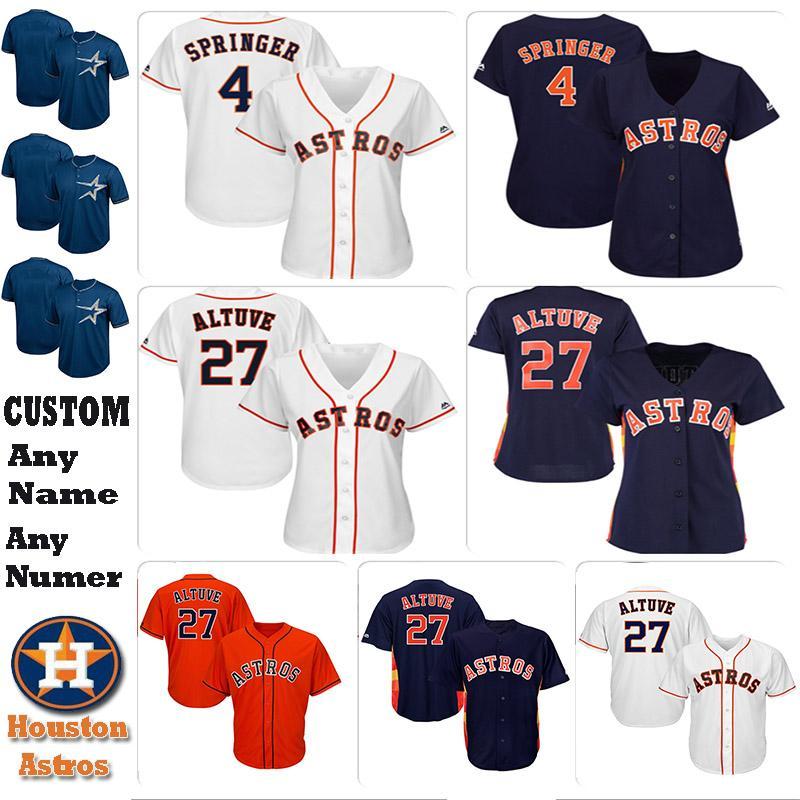 

Custom Houston womens & kids Jersey players 4 George Springer 27 Jose Altuve 2 Alex Bregman 1 Carlos Correa Astro knit Baseball Jerseys, As shown