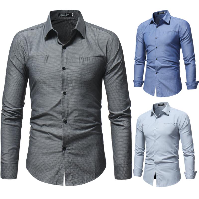 

Men Shirts New 2020 Men's Undulating Dark Print Plain Shirt Men's Casual Men Shirt Long Sleeve, Gray