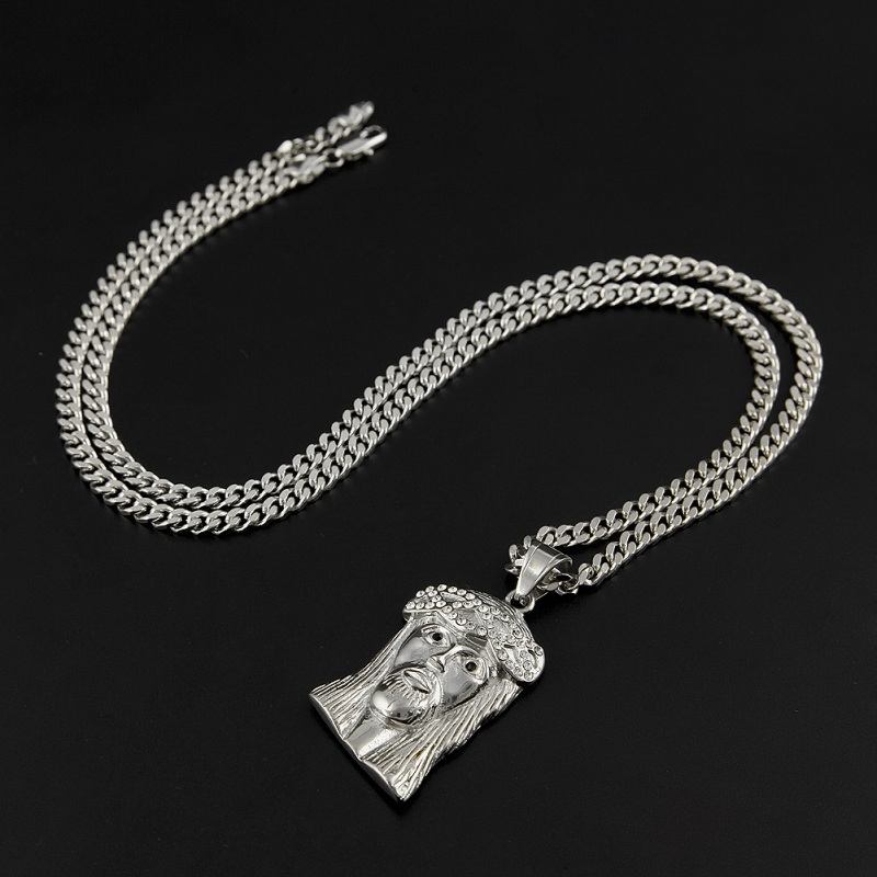 

Fashion- Hop Necklace Jewelry Stainless Steel JESUS Piece Pendant Necklace With 60cm Gold Cuban Chain
