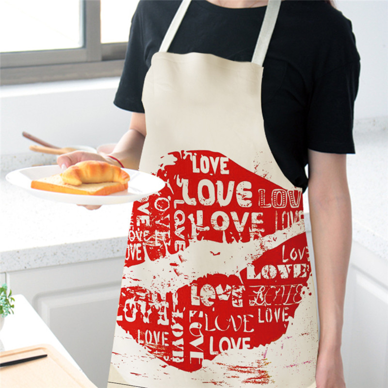 

Cartoon Heart Printed Kitchen Apron Cotton Linen Sleeveless man women Chef Cooking Aprons Kitchen accessories 68*55cm