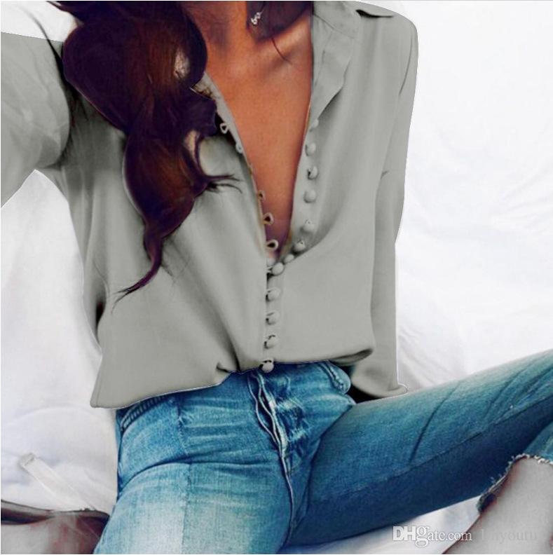

2020 Women Fashion Casual Solid Long Sleeve Blouse Lapel Shirt blouse shirt women Turn-down Collar Regular Summer Shirts, 3#