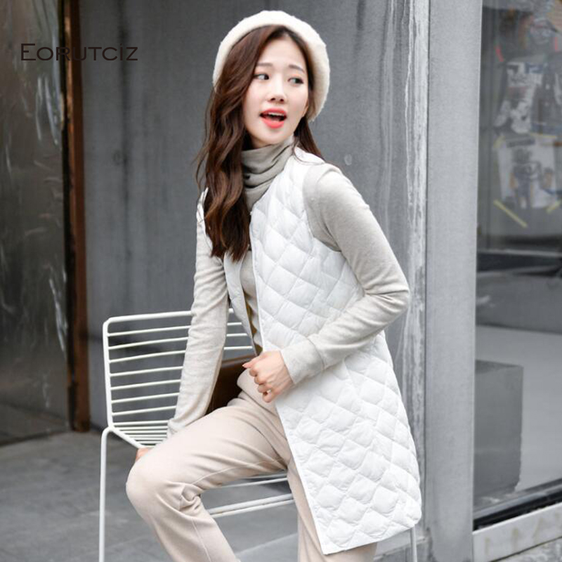 

EORUTCIZ Autumn Long Down Women Vest Plus Size 3XL Ultra Light Jacket Sleeveless Waistcoat Winter Vintage Coat LM513, Beige