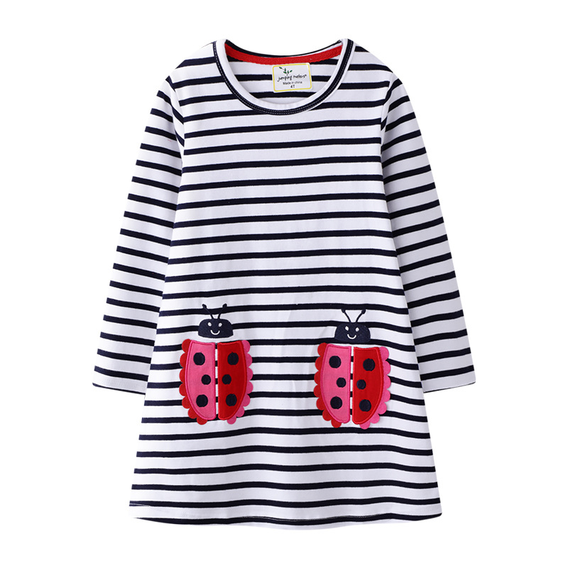 

Girl Striped A-line Dress 40 Colors Autumn Long Sleeve Cartoon Animal Printed Dress Kids Lersure Clothing Girls Casual Outfits 2-7T 06, Remark or mixed color
