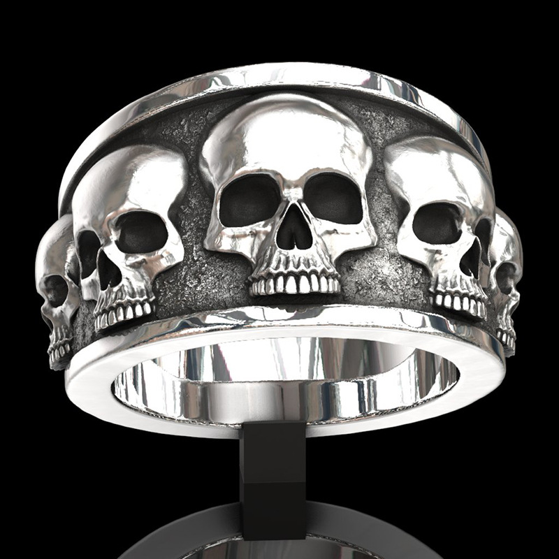 316 L acier inoxydable Fleur Sculpté Crâne Homme Biker Anneau Noir Argent Gothique