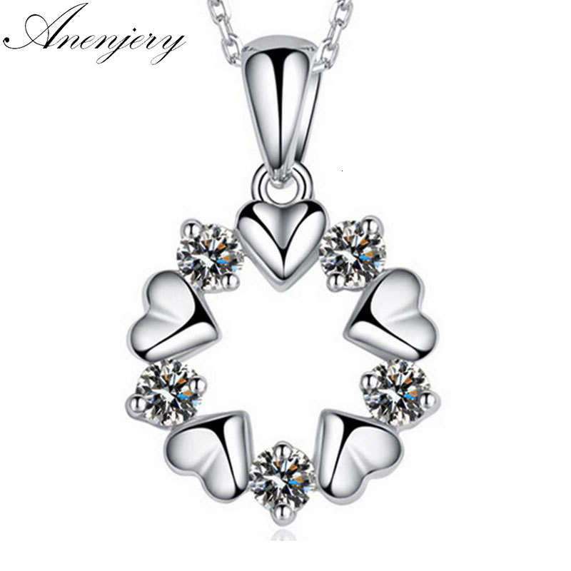 

925 Sterling Silver Jewelry Love Heart Zircon Flower Pendant Neckace For Women Gift Chain Choker Collares