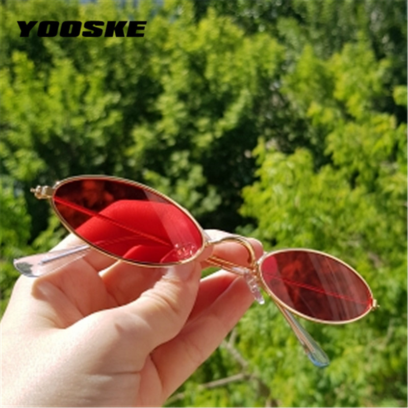 

YOOSKE Skinny Oval Sunglasses Women 90s Vintage Small Cat Eye Sun Glassses Men Metal Frame Tiny Small Round Sunglass UV400